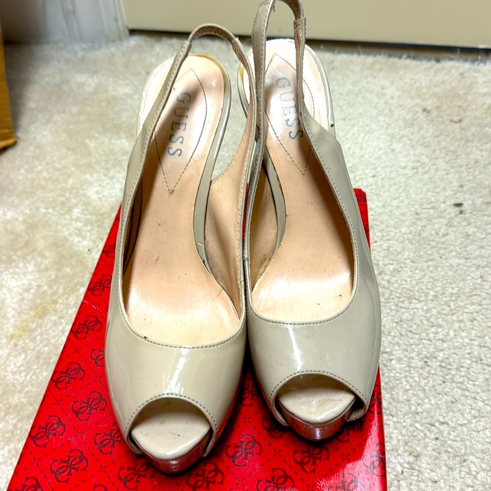 Guess Women's Beige Peep Toe Slingback Heels